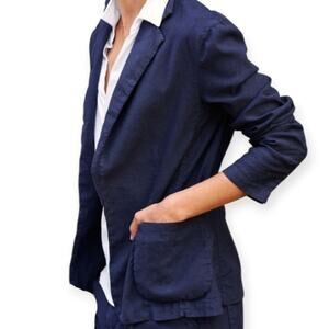 Frank & Eileen Navy Blue Dublin Tailored Linen Blazer Jacket Size Medium